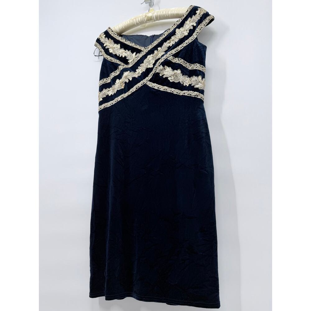 Vintage Tadashi Shoji Navy Blue Velvet Evening Dress size L